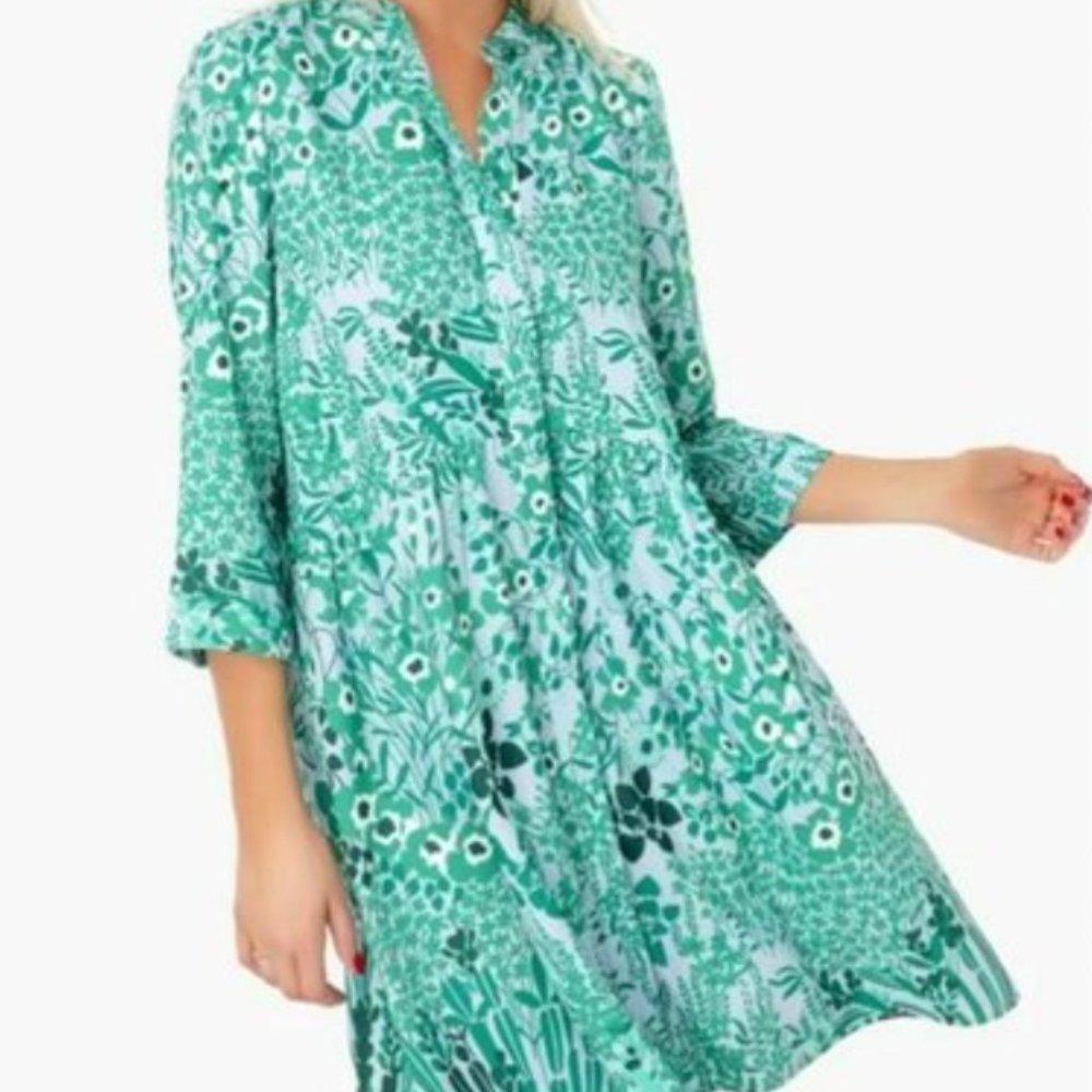 COPY - Tuckernuck Women's Wildflower Floral Royal Shirt Dress Mini Blue/Green S…